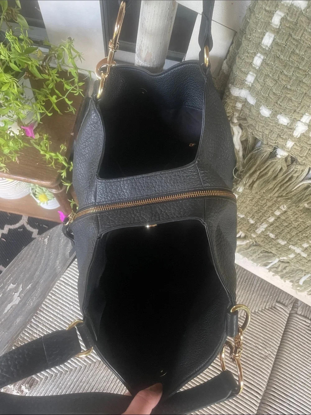Vince Camuto Black Pebbled Leather Slouch Hobo with Gold Hardware